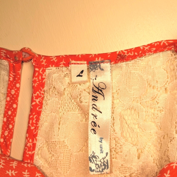 Andree by Unit Jumpsuit Large Coral & White lace back cinch waist romper - Picture 14 of 16